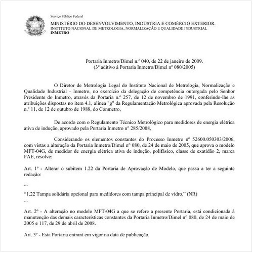 Portaria DIMEL/INMETRO 40:2009 - Situação: Revisto
