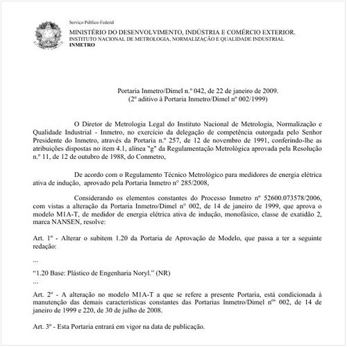 Portaria DIMEL/INMETRO 42:2009 - Situação: Revisto