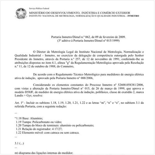 Portaria DIMEL/INMETRO 62:2009 - Situação: Em vigor