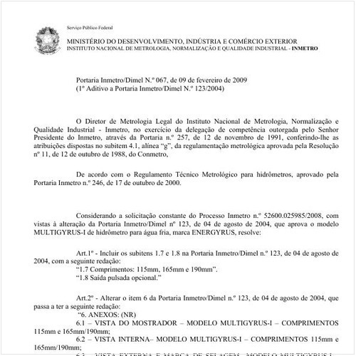 Portaria DIMEL/INMETRO 67:2009 - Situação: Em vigor