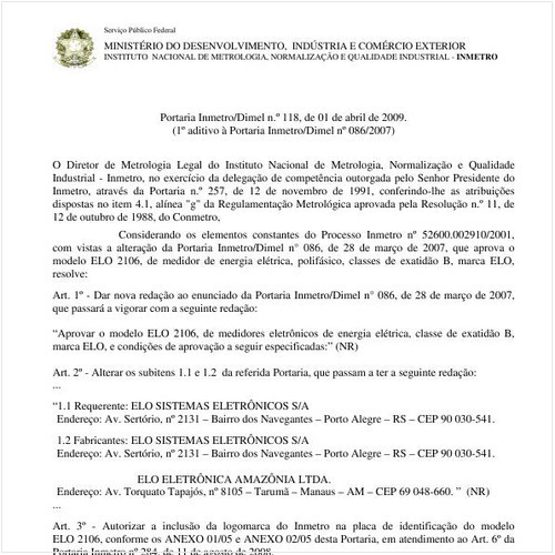 Portaria DIMEL/INMETRO 118:2009 - Situação: Revisto
