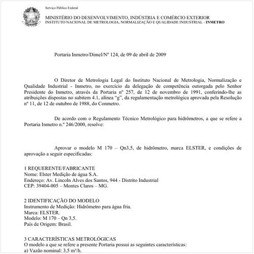 Portaria DIMEL/INMETRO 124:2009 - Situação: Revisto