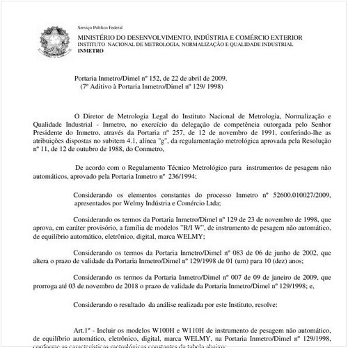 Portaria INMETRO/DIMEL 152:2009 - Situação: Revisto
