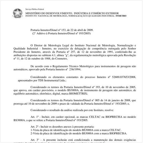 Portaria INMETRO/DIMEL 153:2009 - Situação: Em vigor