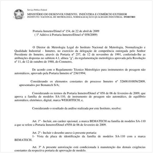 Portaria INMETRO/DIMEL 154:2009 - Situação: Em vigor