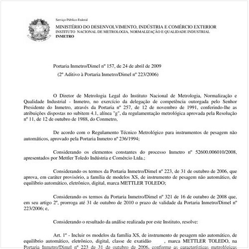 Portaria INMETRO/DIMEL 157:2009 - Situação: Em vigor