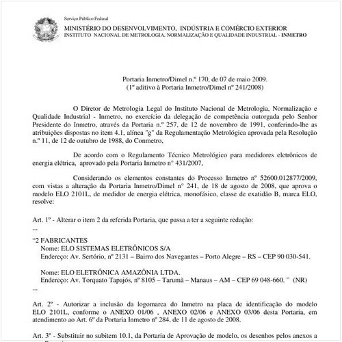 Portaria INMETRO/DIMEL 170:2009 - Situação: Revisto
