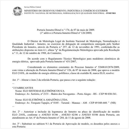 Portaria INMETRO/DIMEL 174:2009 - Situação: Revisto