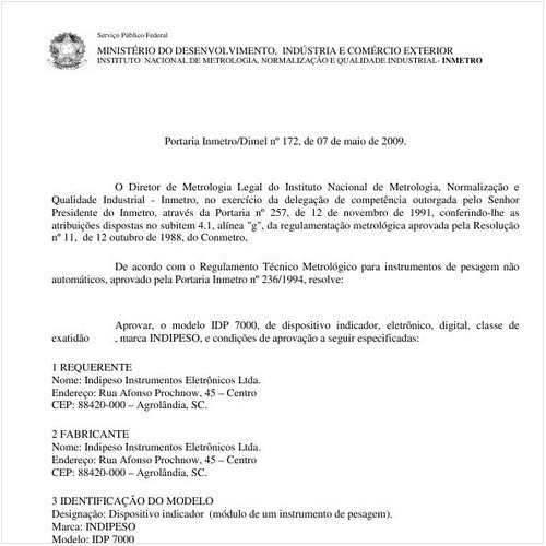 Portaria INMETRO/DIMEL 172:2009 - Situação: Revisto