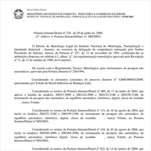 Portaria INMETRO/DIMEL 234:2009 - Situação: Em vigor