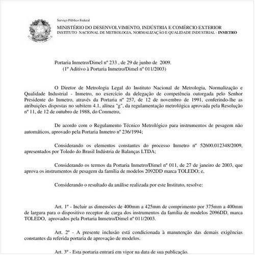 Portaria INMETRO/DIMEL 233:2009 - Situação: Em vigor