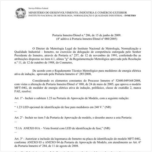 Portaria INMETRO/DIMEL 206:2009 - Situação: Em vigor