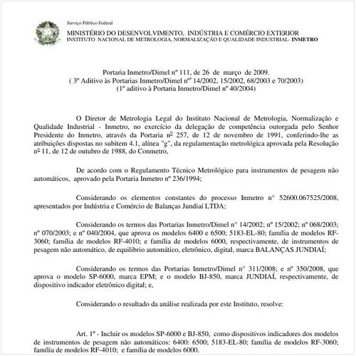 Portaria INMETRO/DIMEL 111:2009 - Situação: Revisto