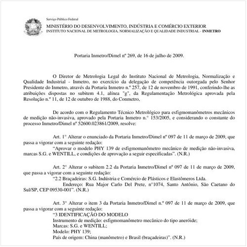 Portaria INMETRO/DIMEL 269:2009 - Situação: Em vigor