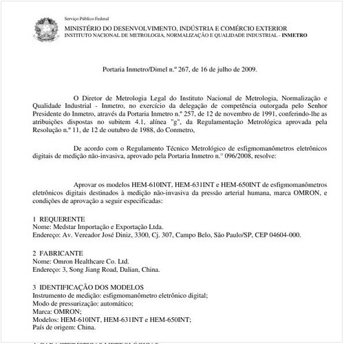 Portaria INMETRO/DIMEL 267:2009 - Situação: Em vigor