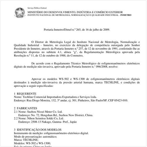 Portaria INMETRO/DIMEL 265:2009 - Situação: Em vigor