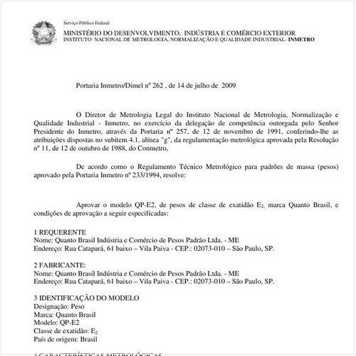 Portaria INMETRO/DIMEL 262:2009 - Situação: Em vigor