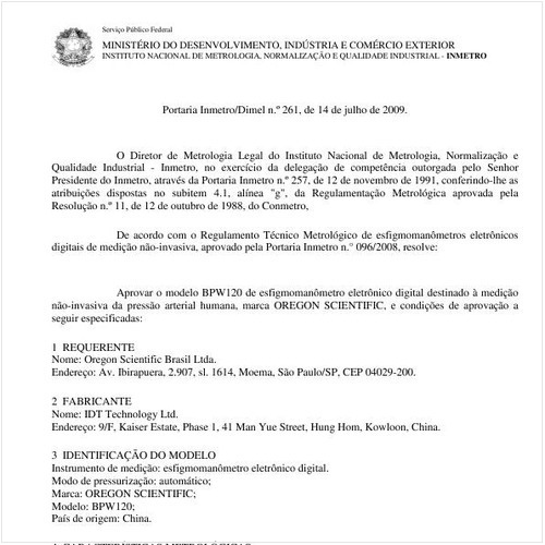 Portaria INMETRO/DIMEL 261:2009 - Situação: Em vigor
