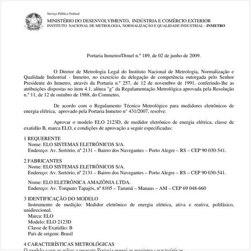 Portaria INMETRO/DIMEL 189:2009 - Situação: Revisto