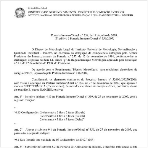 Portaria INMETRO/DIMEL 258:2009 - Situação: Revisto