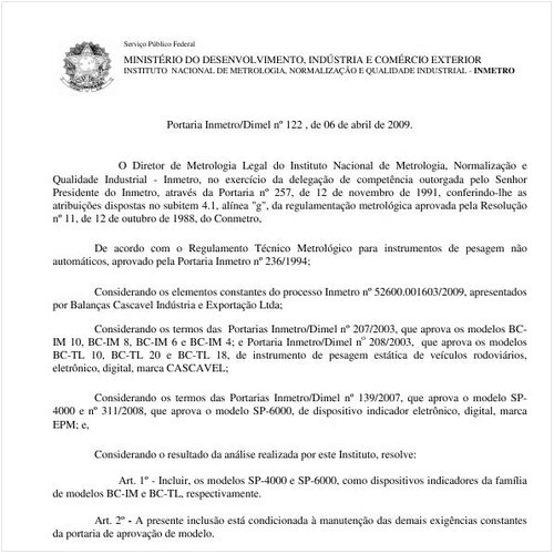Portaria DIMEL/INMETRO 122:2009 - Situação: Revisto