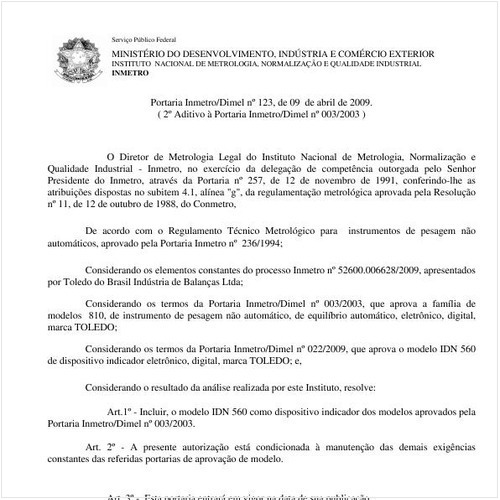 Portaria DIMEL/INMETRO 123:2009 - Situação: Revisto