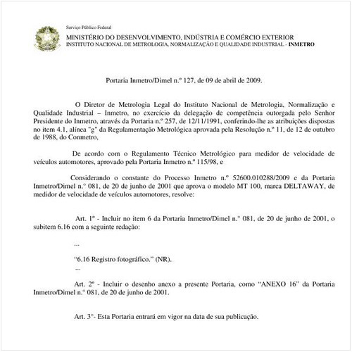 Portaria DIMEL/INMETRO 127:2009 - Situação: Em vigor