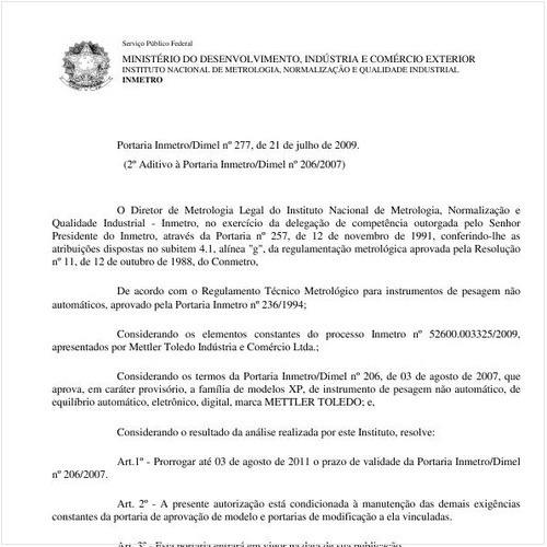 Portaria INMETRO/DIMEL 277:2009 - Situação: Revisto