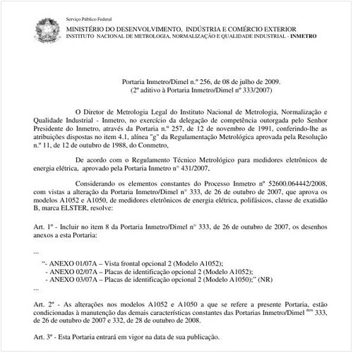 Portaria INMETRO/DIMEL 256:2009 - Situação: Revisto