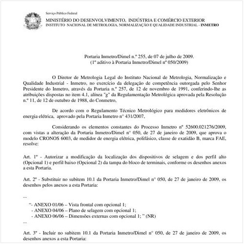 Portaria INMETRO/DIMEL 255:2009 - Situação: Revisto