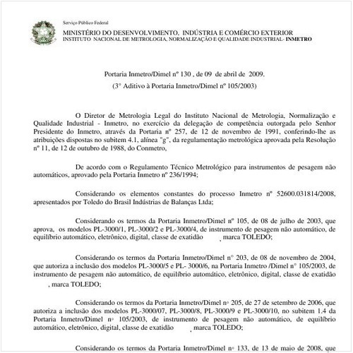 Portaria DIMEL/INMETRO 130:2009 - Situação: Em vigor