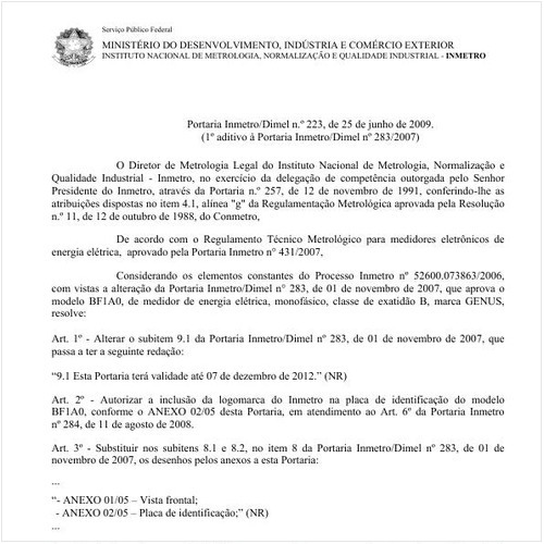 Portaria INMETRO/DIMEL 223:2009 - Situação: Revisto