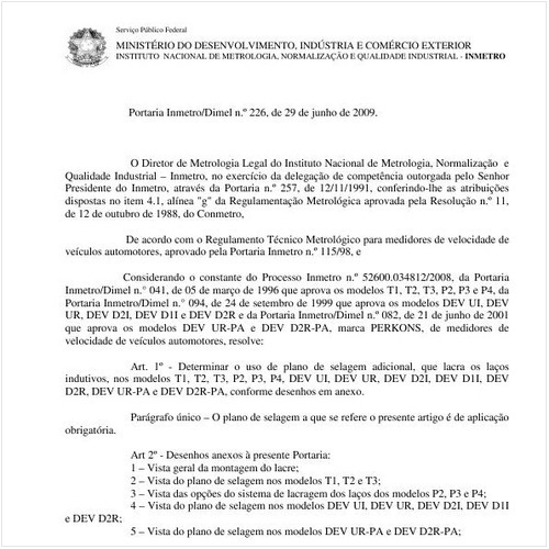 Portaria INMETRO/DIMEL 226:2009 - Situação: Em vigor