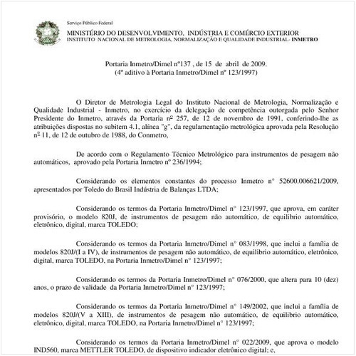 Portaria DIMEL/INMETRO 137:2009 - Situação: Revisto
