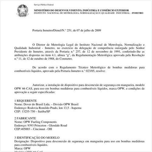 Portaria INMETRO/DIMEL 251:2009 - Situação: Em vigor
