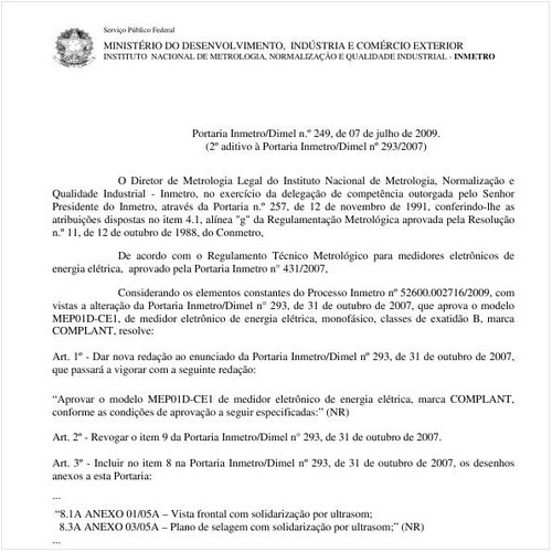 Portaria INMETRO/DIMEL 249:2009 - Situação: Revisto