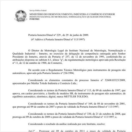 Portaria INMETRO/DIMEL 229:2009 - Situação: Em vigor