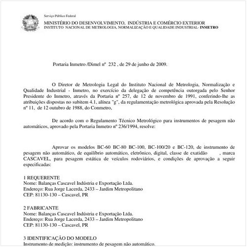 Portaria INMETRO/DIMEL 232:2009 - Situação: Revisto