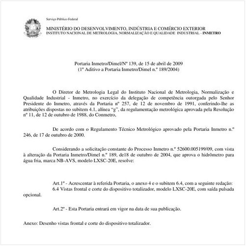 Portaria DIMEL/INMETRO 139:2009 - Situação: Em vigor