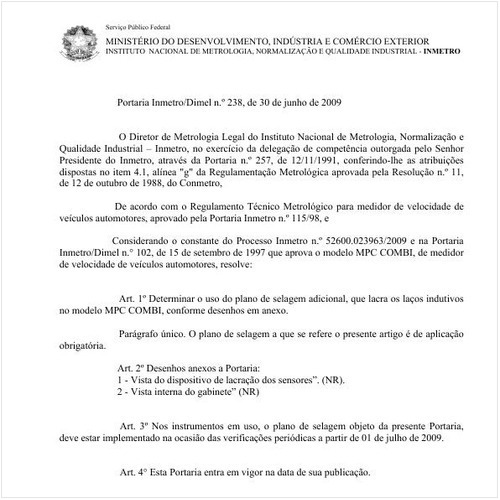 Portaria INMETRO/DIMEL 238:2009 - Situação: Em vigor