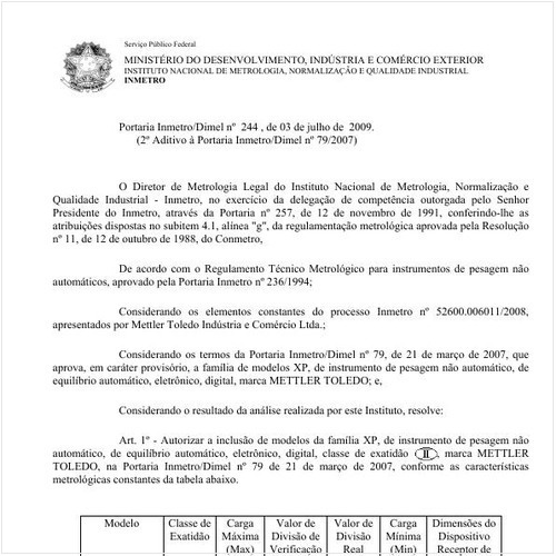 Portaria INMETRO/DIMEL 244:2009 - Situação: Em vigor