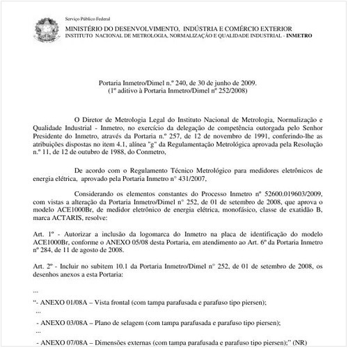 Portaria INMETRO/DIMEL 240:2009 - Situação: Revisto