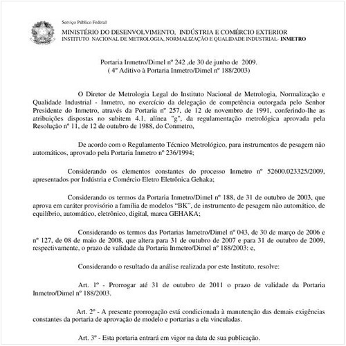 Portaria INMETRO/DIMEL 242:2009 - Situação: Revisto