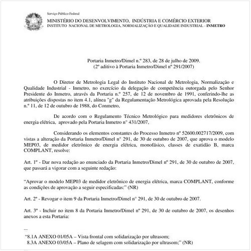 Portaria INMETRO/DIMEL 283:2009 - Situação: Revisto