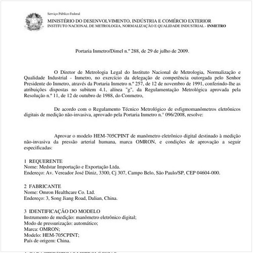 Portaria INMETRO/DIMEL 288:2009 - Situação: Em vigor