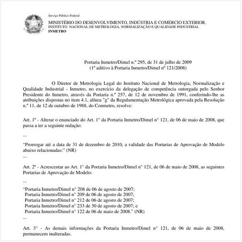 Portaria INMETRO/DIMEL 295:2009 - Situação: Em vigor