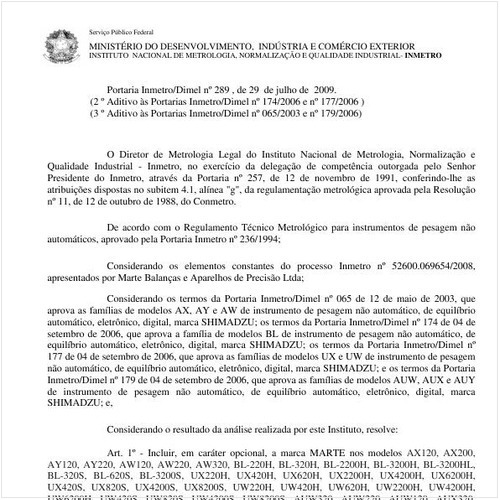 Portaria INMETRO/DIMEL 289:2009 - Situação: Em vigor