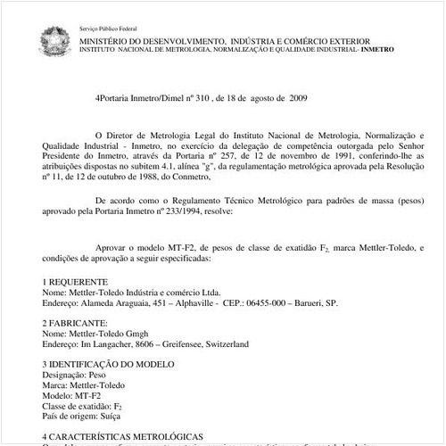 Portaria INMETRO/DIMEL 310:2009 - Situação: Em vigor