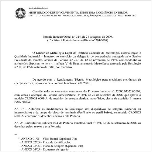 Portaria INMETRO/DIMEL 314:2009 - Situação: Revisto