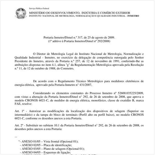 Portaria INMETRO/DIMEL 317:2009 - Situação: Em vigor